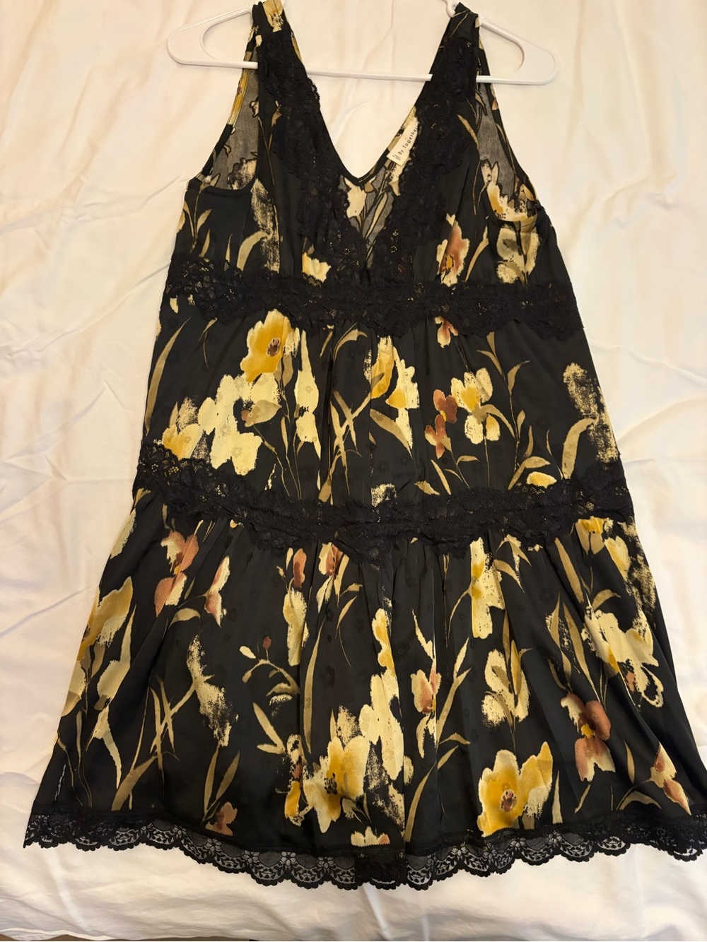 By Together Black Floral Lace-Trim Slip Dress - NWOT - M